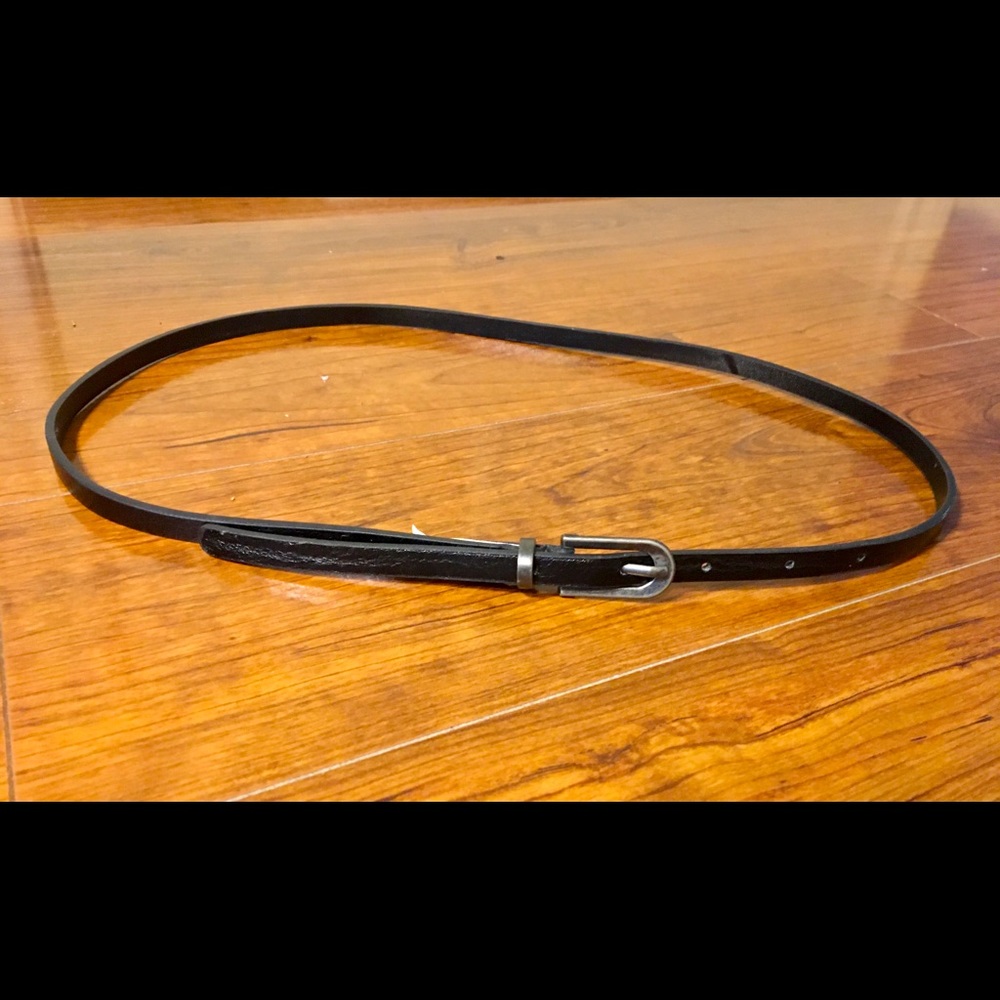 Very thin black faux leather accent belt